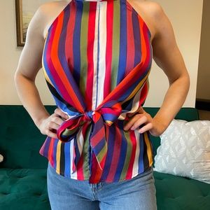 Bolt Multi-color striped, high-neck, polyester tank